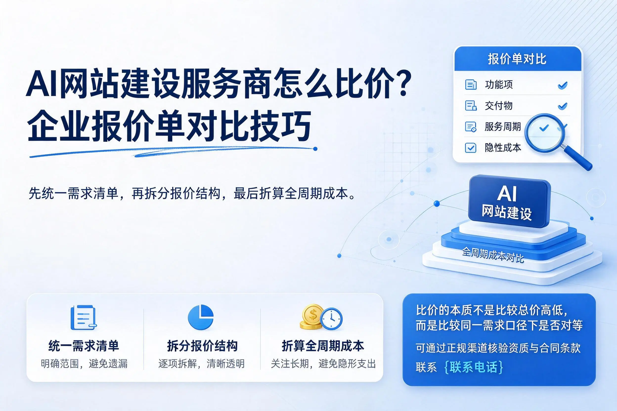 AI网站建设服务商怎么比价？汉中企业报价单对比技巧